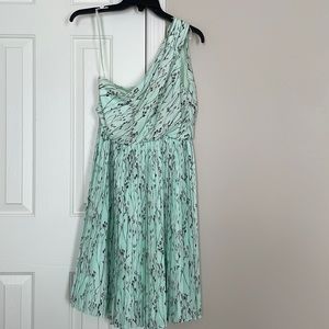 One shoulder pleated mint dress